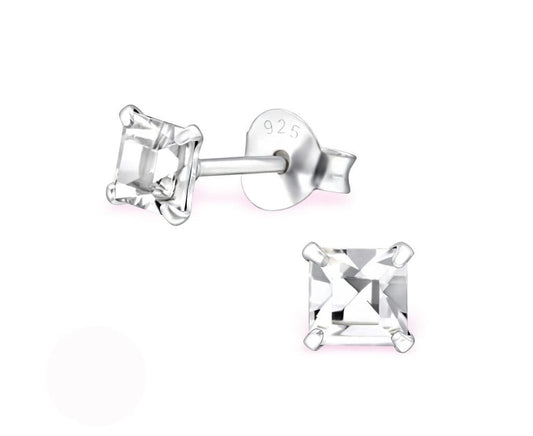 Sterling Silver Square Jet Stud Earrings
