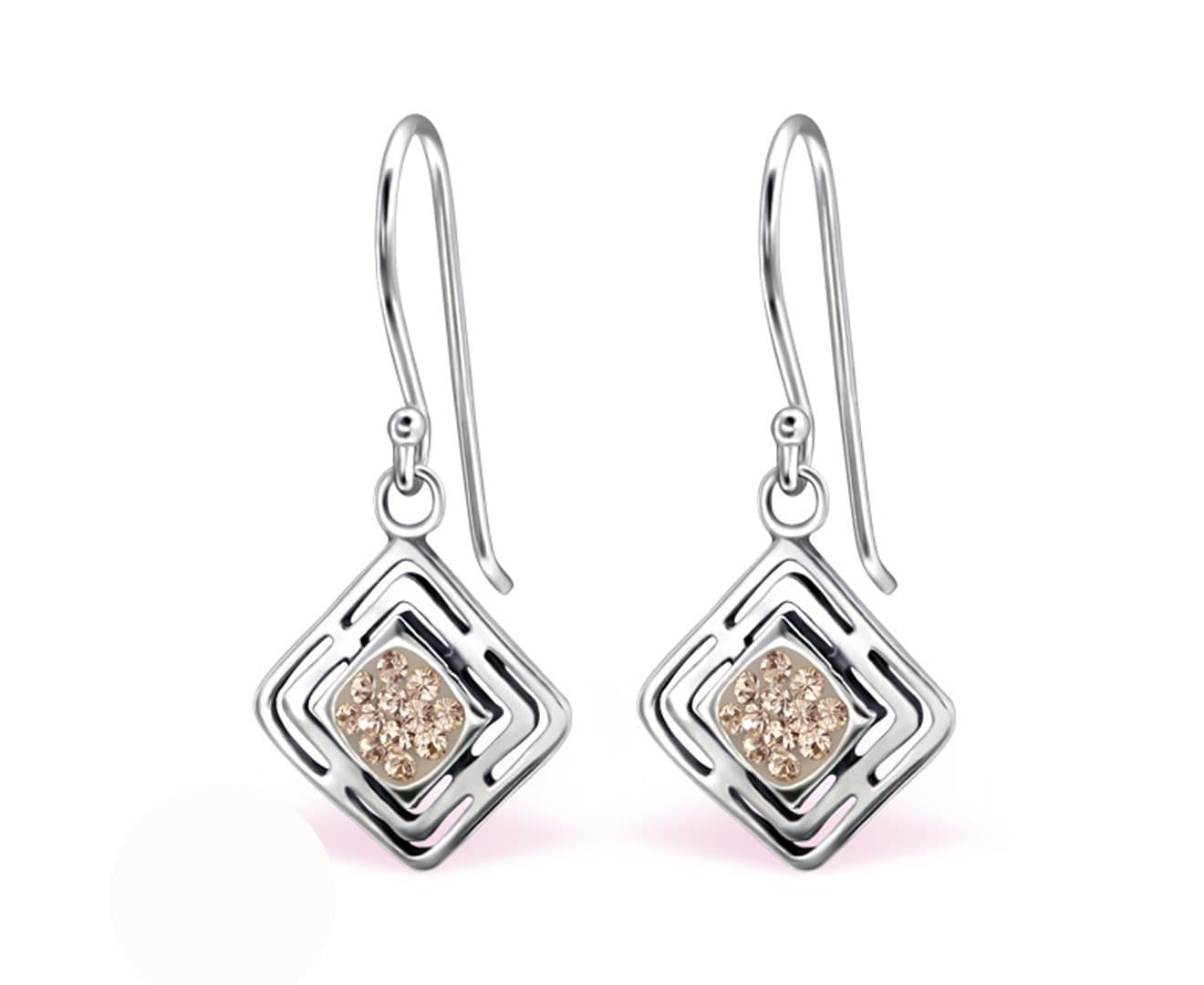Sterling Silver Square Earrings Made With Swarovski Crystal Silk