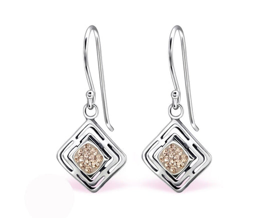 Sterling Silver Square Earrings Made With Swarovski Crystal Silk