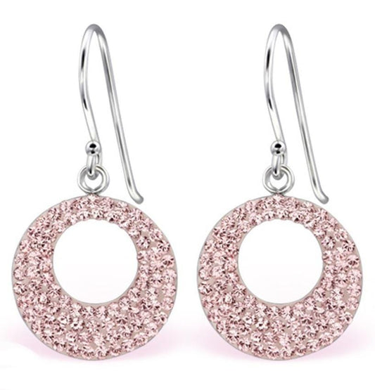 Sterling Silver Circle Earrings Made With Swarovski Crystal Vintage Rose
