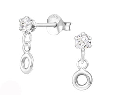 Sterling Silver Hanging Circle Earrings Made With Swarovski Crystal