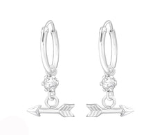 Sterling Silver Hanging Arrow hoop earring Made With Swarovski Crystal