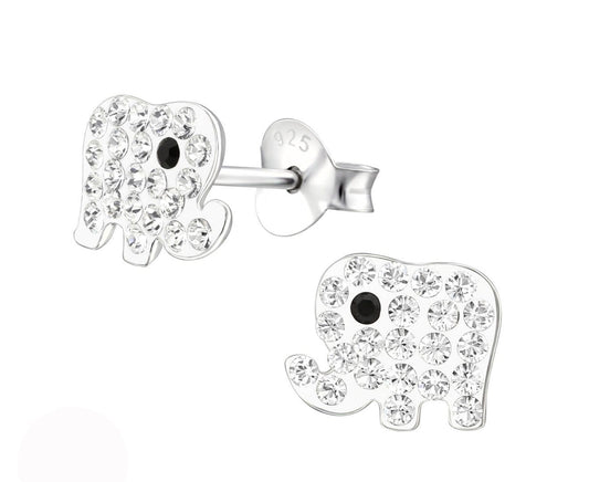 Sterling Silver Kids Elephant Stud Earrings Made With Swarovski Crystal