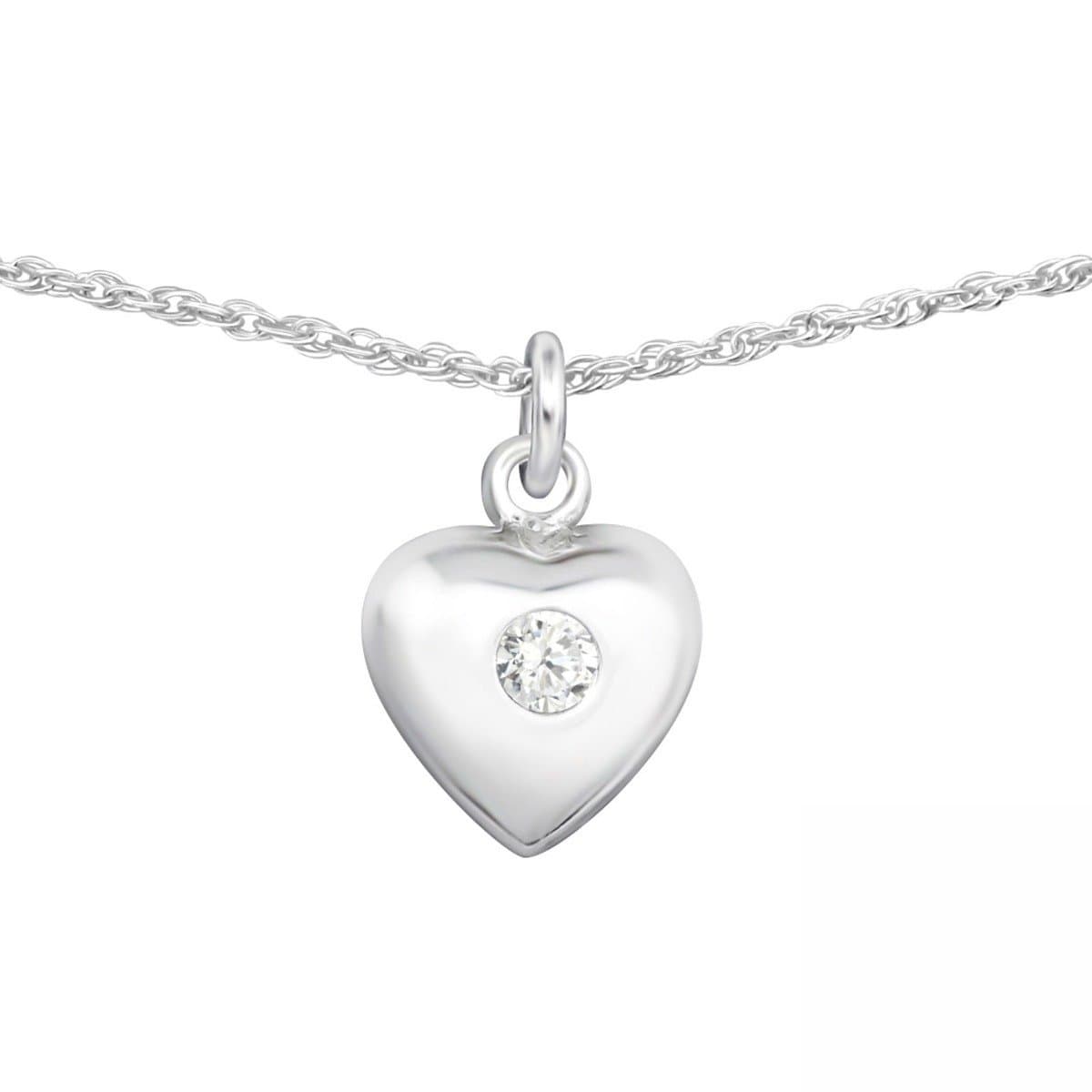 Silver Heart Choker with Clear Gemstone