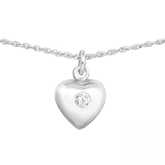 Silver Heart Choker with Clear Gemstone