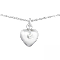 Silver Heart Choker with Clear Gemstone