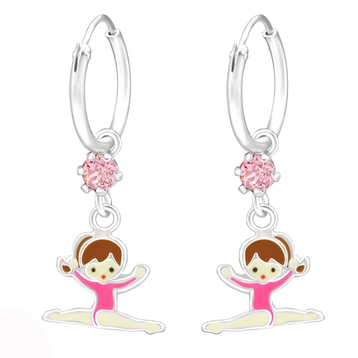 Sterling Silver Kids Gymnas hoop earring Made With Swarovski Crystal