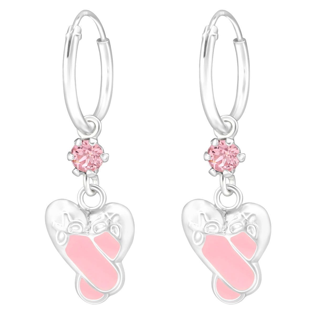 Sterling Silver Kids Ballet Shoe Hoop Earring Made With Swarovski Crystal