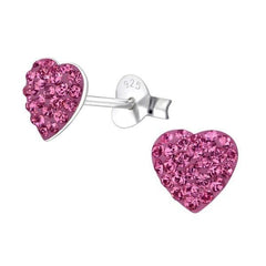Sterling Silver Kids Light Siam Heart Stud Earrings