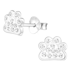 Silver Kids Paw Print Stud earrings Made With Swarovski Crystal