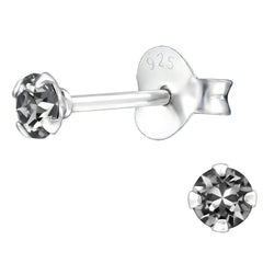 Silver 3 Mm Stud Earrings with Crystal