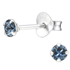 Silver 3 Mm Stud Earrings with Crystal
