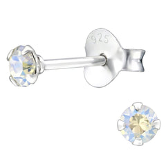 Silver 3 Mm Stud Earrings with Crystal