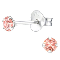 Silver 3 Mm Stud Earrings with Crystal