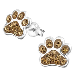 Silver Paw Print Stud Earrings for Girls