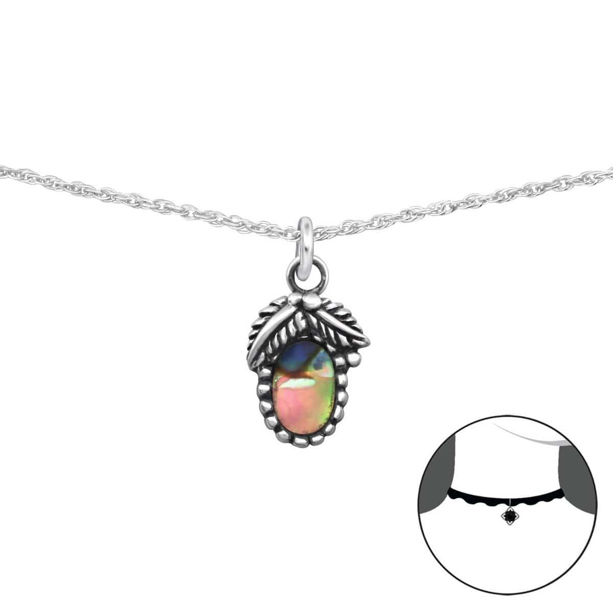 Silver Acorn Necklace with Shell and Epoxy Detailing