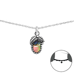 Silver Acorn Necklace with Shell and Epoxy Detailing