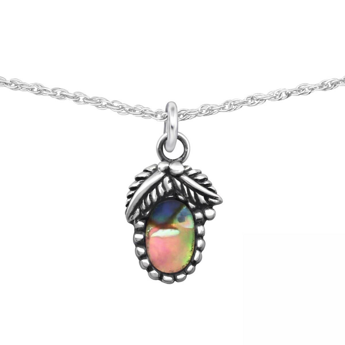 Silver Acorn Necklace with Shell and Epoxy Detailing