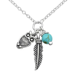 Silver Owl and Feather Necklace