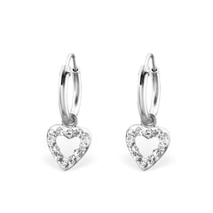 Kids Hanging Silver Heart Hoop Earrings