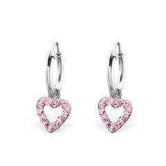 Kids Hanging Silver Heart Hoop Earrings