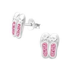 Kids Sterling Silver Pink Ballerina Shoe Stud Earrings