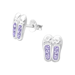 Kids Silver Ballerina Shoes Stud Earrings
