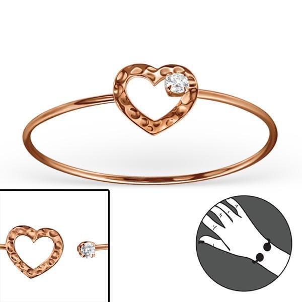 Rose Gold Heart Bangle With Cubic Zirconia