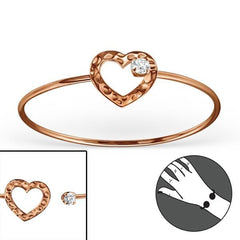 Rose Gold Heart Bangle With Cubic Zirconia