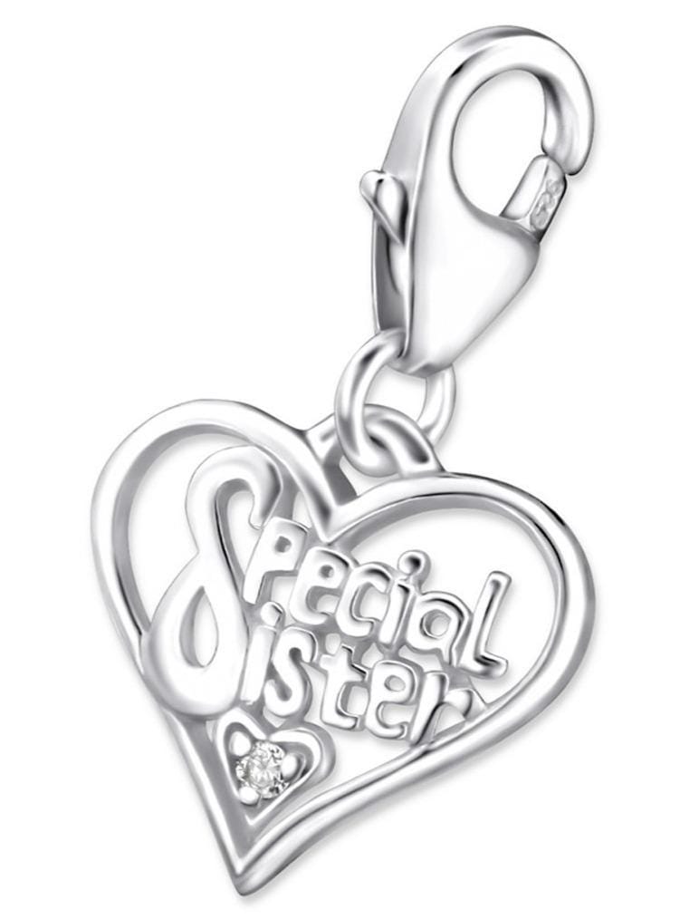Sterling Silver Cubic Zirconia Heart Clip on Charm