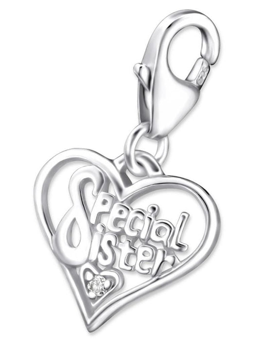Sterling Silver Cubic Zirconia Heart Clip on Charm