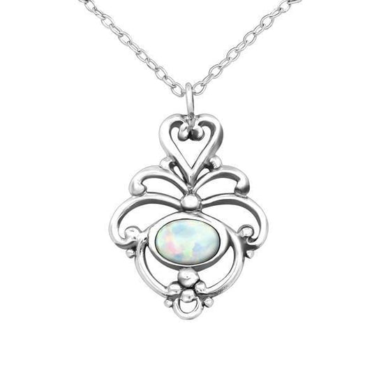 Silver Opal  Pendant Necklace