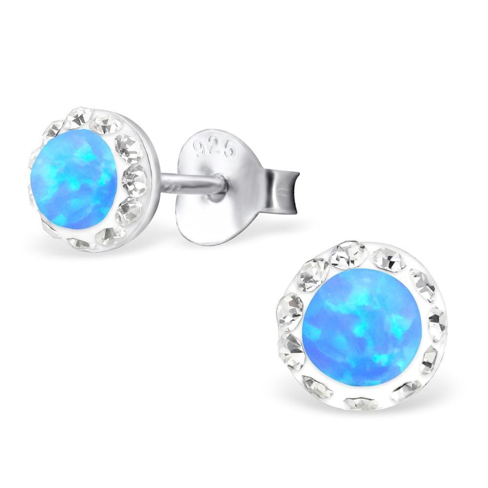 Silver Round Opal Ear Studs Earring