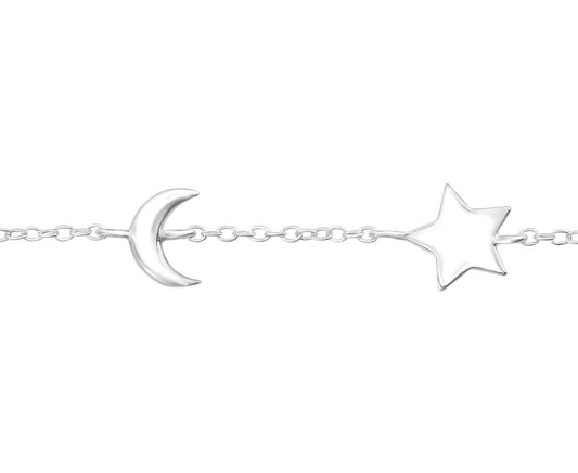 Sterling Silver Star and Moon Bracelet