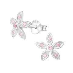 Silver Crystal Flower Petals Earring