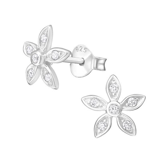 Silver Crystal Flower Petals Earring