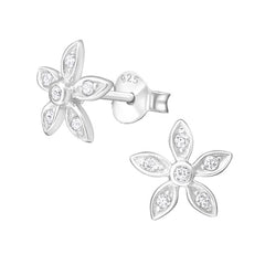 Silver Crystal Flower Petals Earring