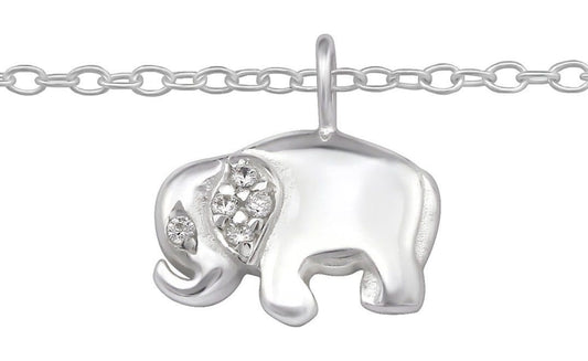 Sterling Silver CZ Crystal Elephant Anklet
