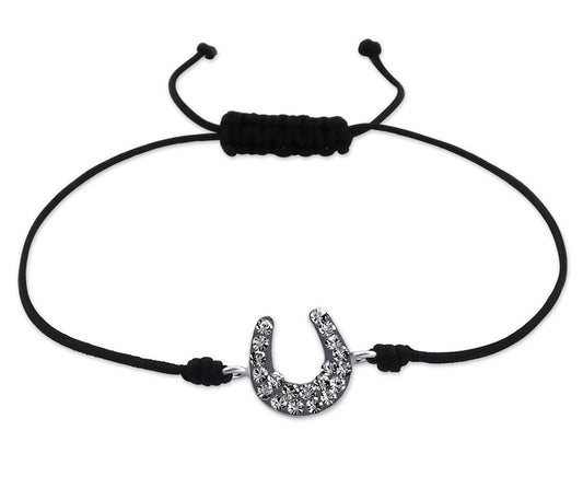 Sterling Silver Crystal Horseshoe Corded Bracelet