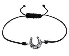 Sterling Silver Crystal Horseshoe Corded Bracelet