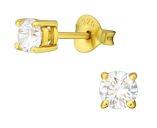 Sterling Silver CZ Crystal 4mm Silver Stud Earrings
