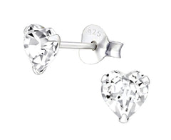 Sterling Silver Aquamarine Swarovski Heart Stud Earrings
