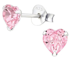 Sterling Silver Aquamarine Swarovski Heart Stud Earrings