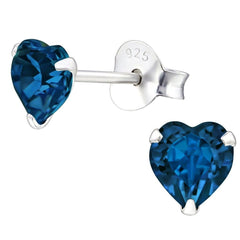 Sterling Silver Aquamarine Swarovski Heart Stud Earrings