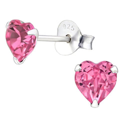 Sterling Silver Aquamarine Swarovski Heart Stud Earrings
