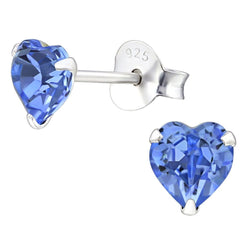 Sterling Silver Aquamarine Swarovski Heart Stud Earrings