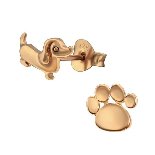 Rose Gold And Paw Print Earrings