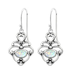 Sterling Silver Flower Opal Earrings