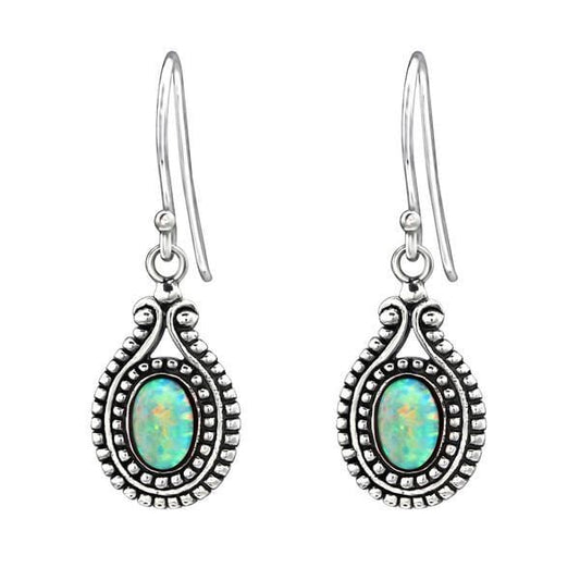 Silver Oval Opal Earrings
