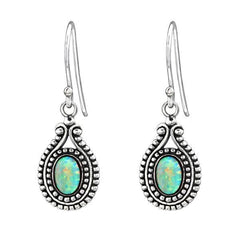 Silver Oval Opal Earrings
